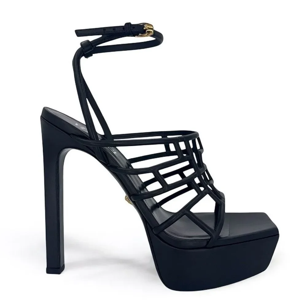 VERSACE Greca Maze Black Medusa Medallion Platform Sandals Size EU39.5